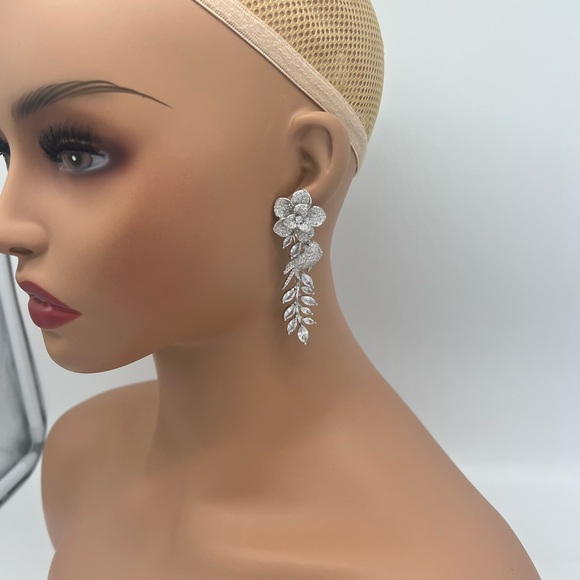 FLORAL BIRD MICRO PAVE CZ DANGLE EARRINGS - Picture 4 of 5